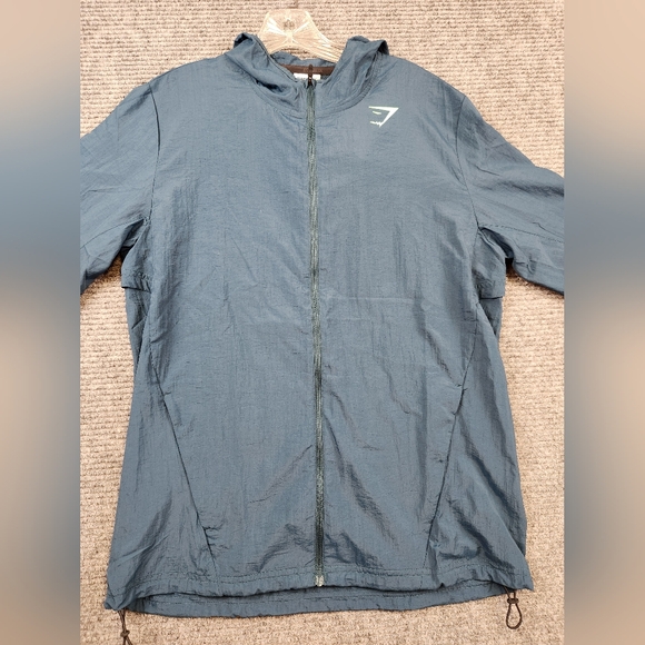 Gymshark Men's Windbreaker Jacket Size Small Teal Lime Green Hoodie Full Zip - Picture 6 of 16
